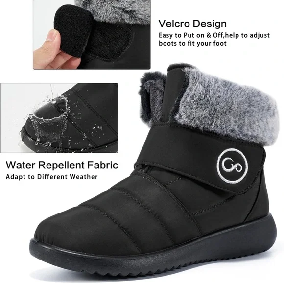 Women’s Faux Fur Lined Winter Snow Boots Black Waterproof Cozy Warm Size 9 - Picture 5 of 13